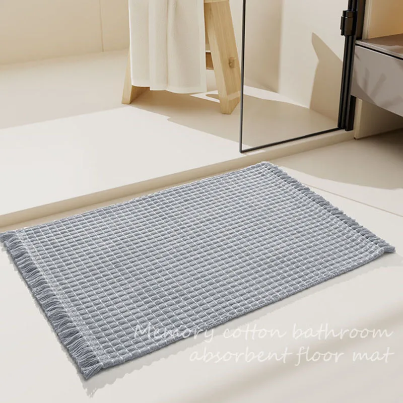 Solid Color Tassel Woven Bathroom Mat European Comfort Non-Slip Mats for Shower Room Dirt-Resistant Home Decor for Floor Hallway