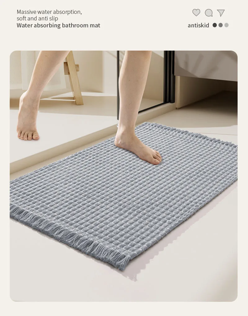 Solid Color Tassel Woven Bathroom Mat European Comfort Non-Slip Mats for Shower Room Dirt-Resistant Home Decor for Floor Hallway