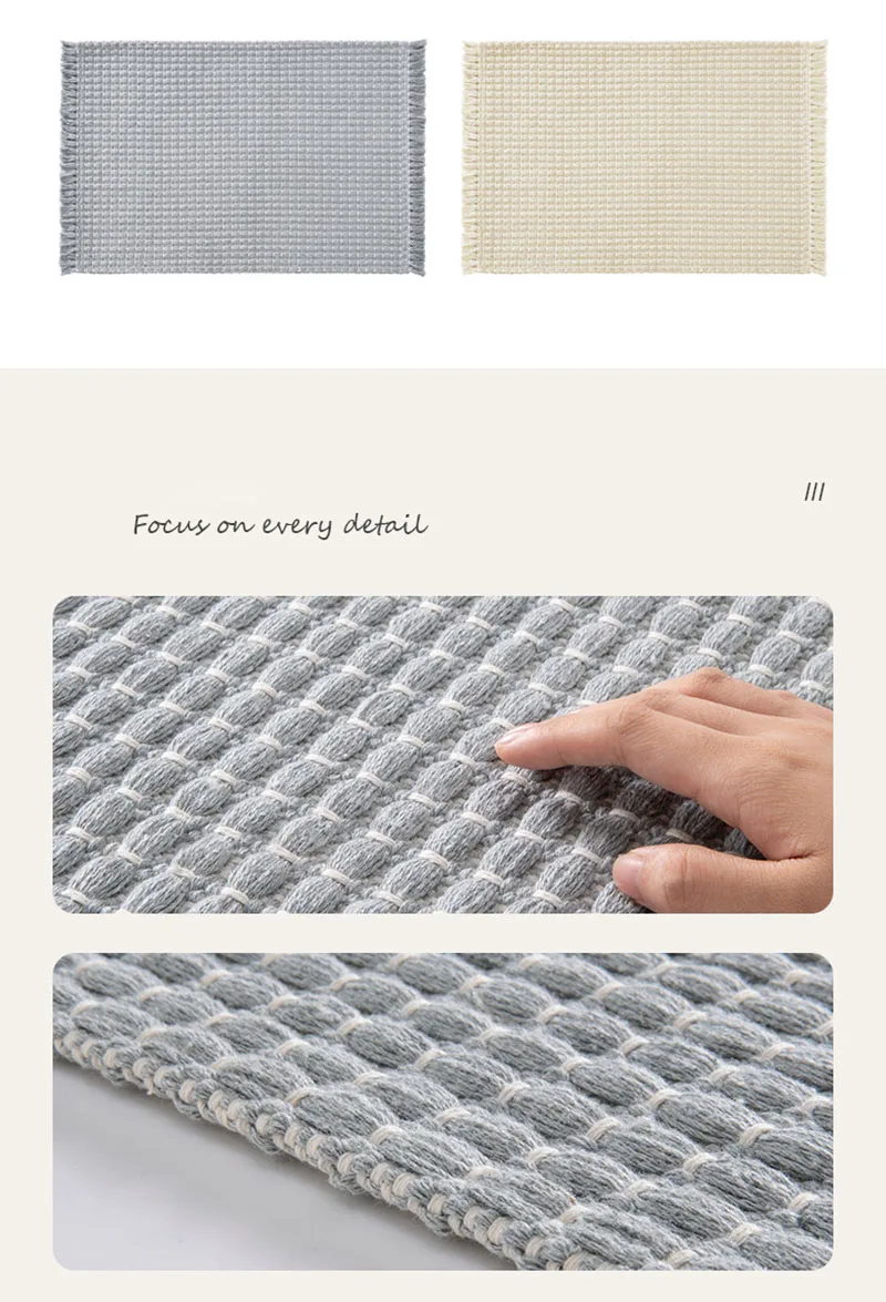 Solid Color Tassel Woven Bathroom Mat European Comfort Non-Slip Mats for Shower Room Dirt-Resistant Home Decor for Floor Hallway