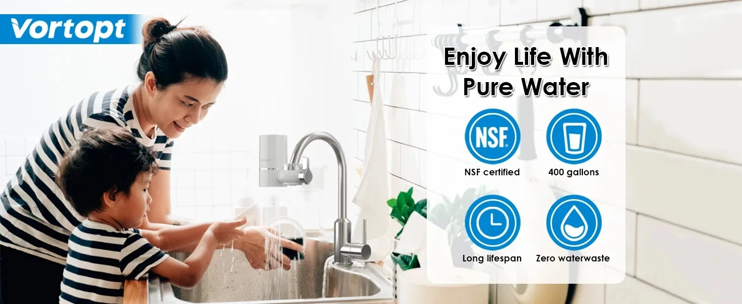Vortopt Faucet Water Filter NSF Certified Tap Water Purifier T1 with 5 Replacement Cartridges 400 Gallon Kitchen Filtration Kit
