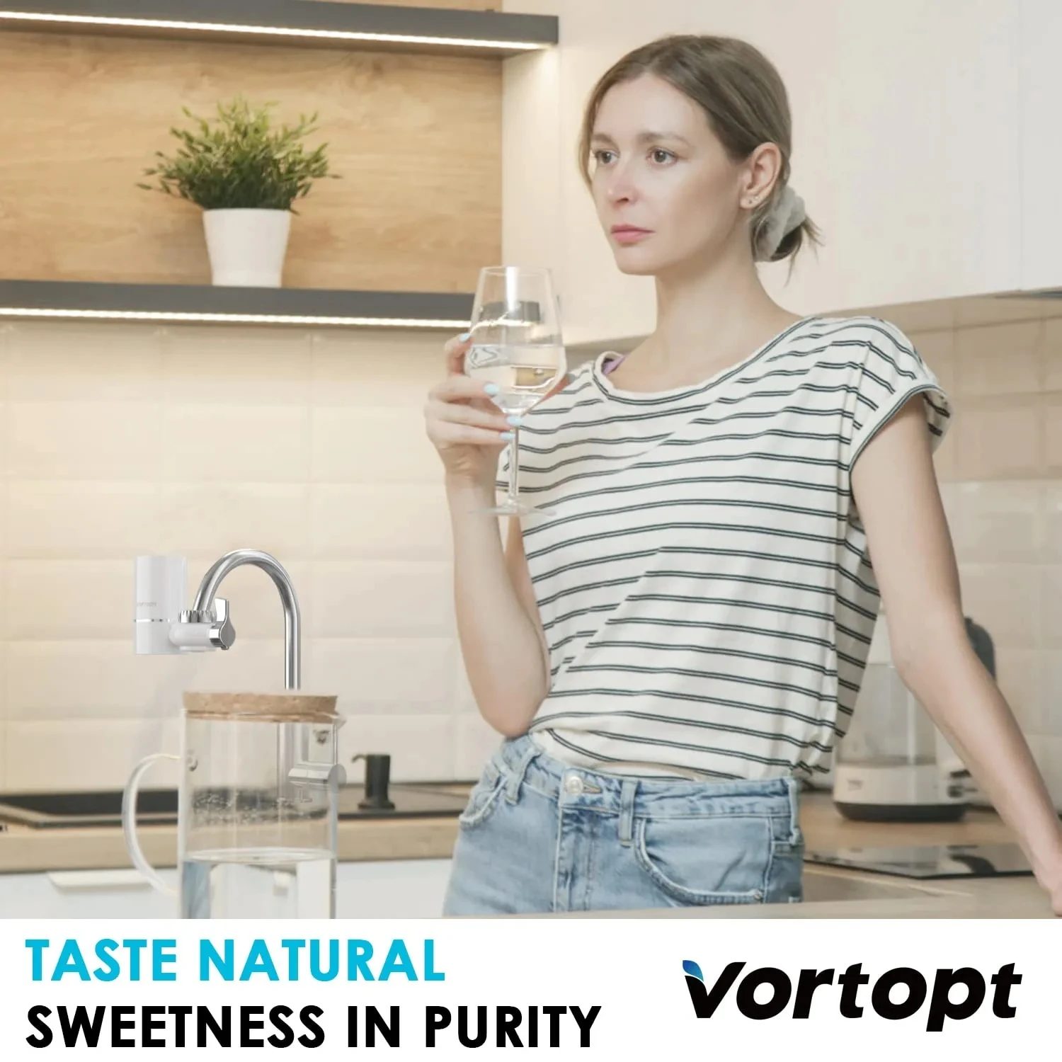 Vortopt Faucet Water Filter NSF Certified Tap Water Purifier T1 with 5 Replacement Cartridges 400 Gallon Kitchen Filtration Kit