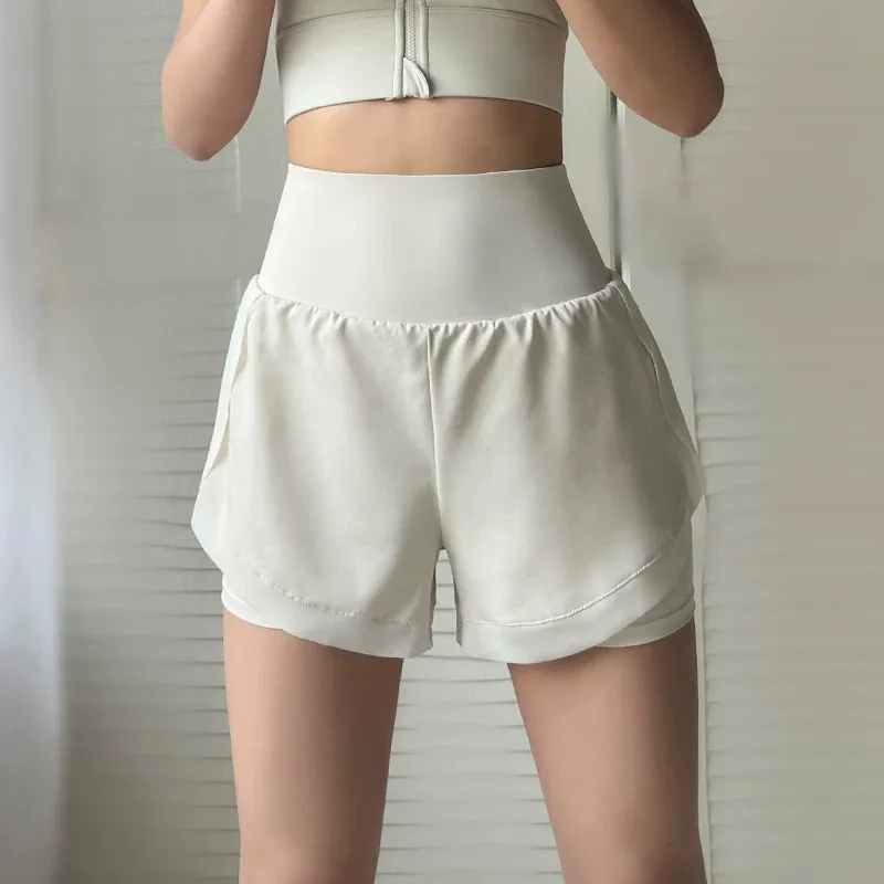 Sports Shorts for Women Fitness Running Yoga Summer Anti-exposure Fake Two-piece Breathable Loose Training Three-point Pants