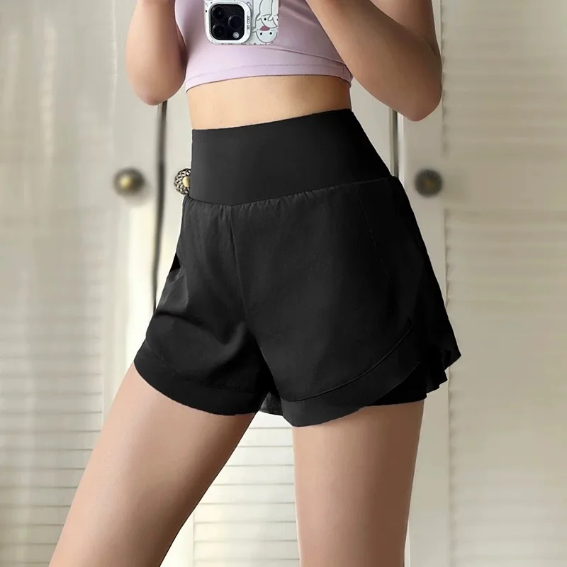 Sports Shorts for Women Fitness Running Yoga Summer Anti-exposure Fake Two-piece Breathable Loose Training Three-point Pants