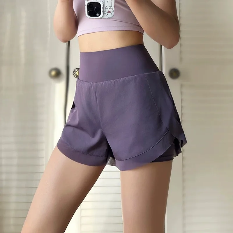 Sports Shorts for Women Fitness Running Yoga Summer Anti-exposure Fake Two-piece Breathable Loose Training Three-point Pants