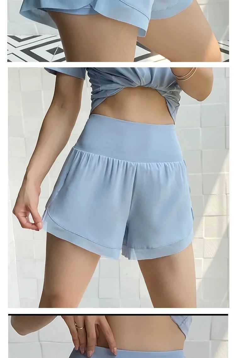 Sports Shorts for Women Fitness Running Yoga Summer Anti-exposure Fake Two-piece Breathable Loose Training Three-point Pants