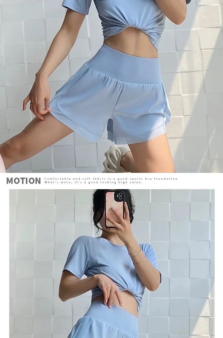 Sports Shorts for Women Fitness Running Yoga Summer Anti-exposure Fake Two-piece Breathable Loose Training Three-point Pants