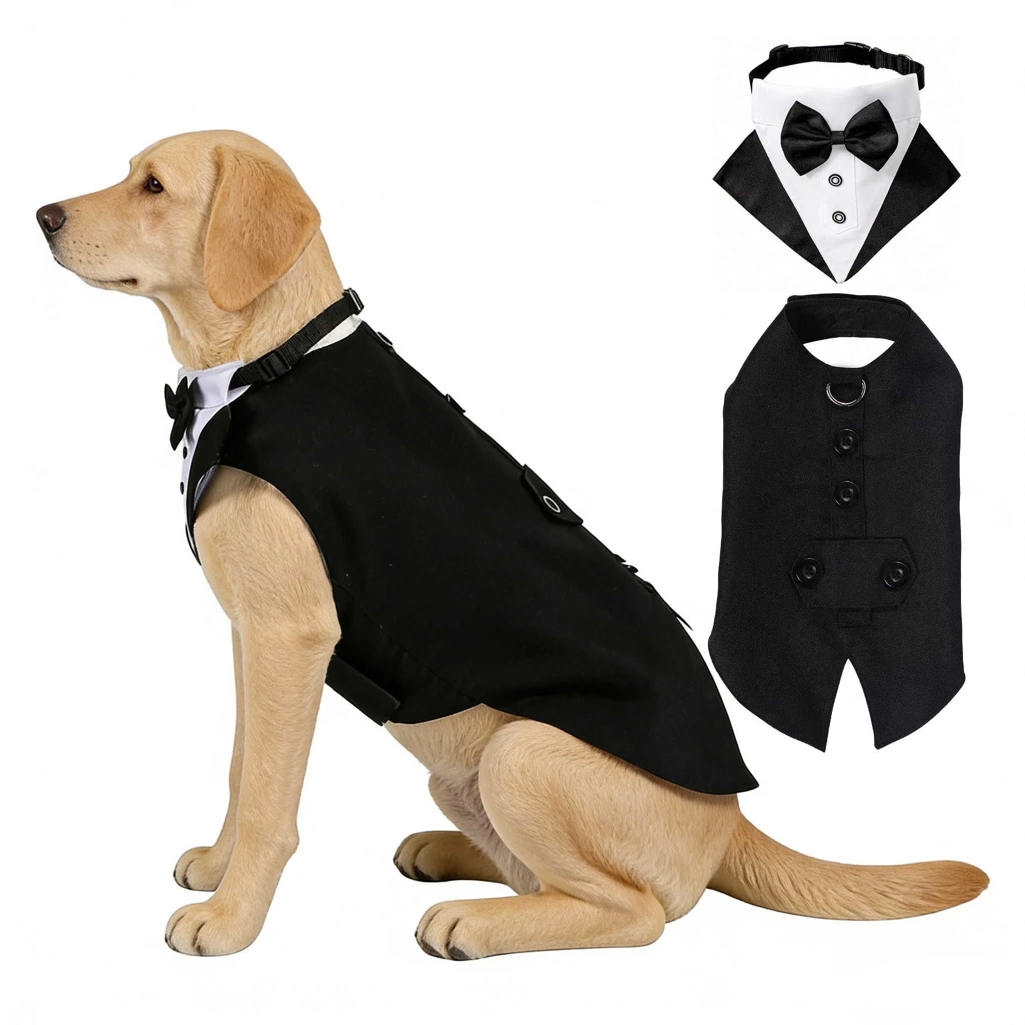 Sucado Formal Dog Tuxedo Suit and Colar Bandana Set, Wedding Party Costume Doggy Prince Bowtie Shirt, Suitable for Engagement We