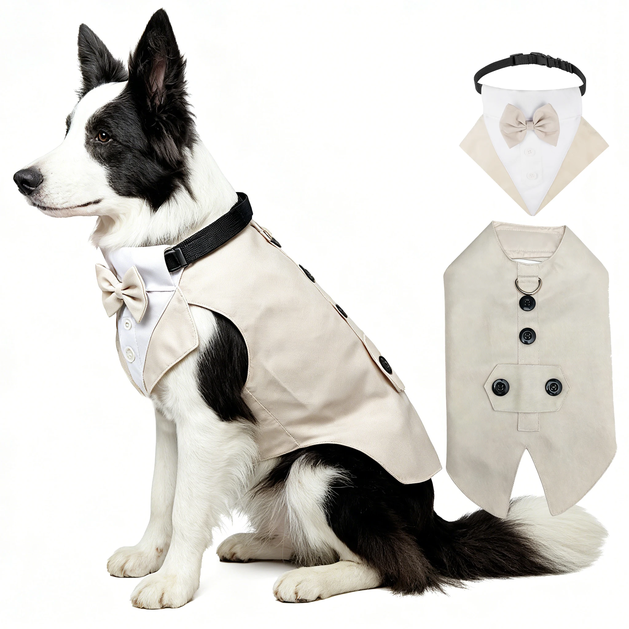 Sucado Formal Dog Tuxedo Suit and Colar Bandana Set, Wedding Party Costume Doggy Prince Bowtie Shirt, Suitable for Engagement We