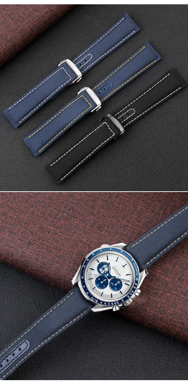 19mm 20mm Canvas Nylon Watchbands For Omega Seamaster 300 Speedmaster AT150 Omega Speedmaster Slubby 310.32 Series Nylon Strap