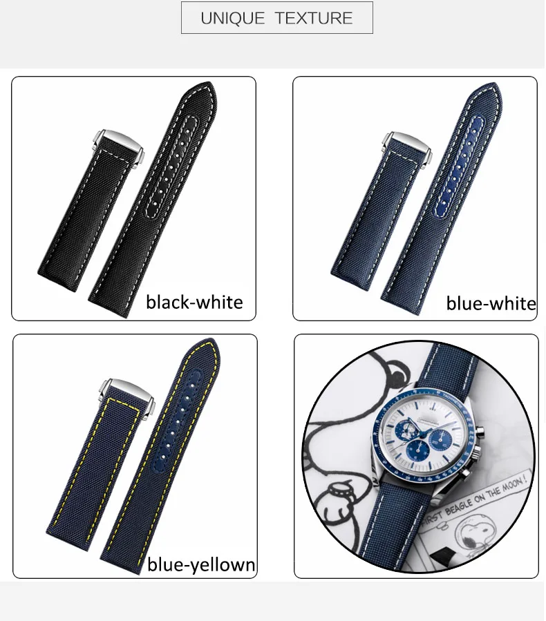 19mm 20mm Canvas Nylon Watchbands For Omega Seamaster 300 Speedmaster AT150 Omega Speedmaster Slubby 310.32 Series Nylon Strap