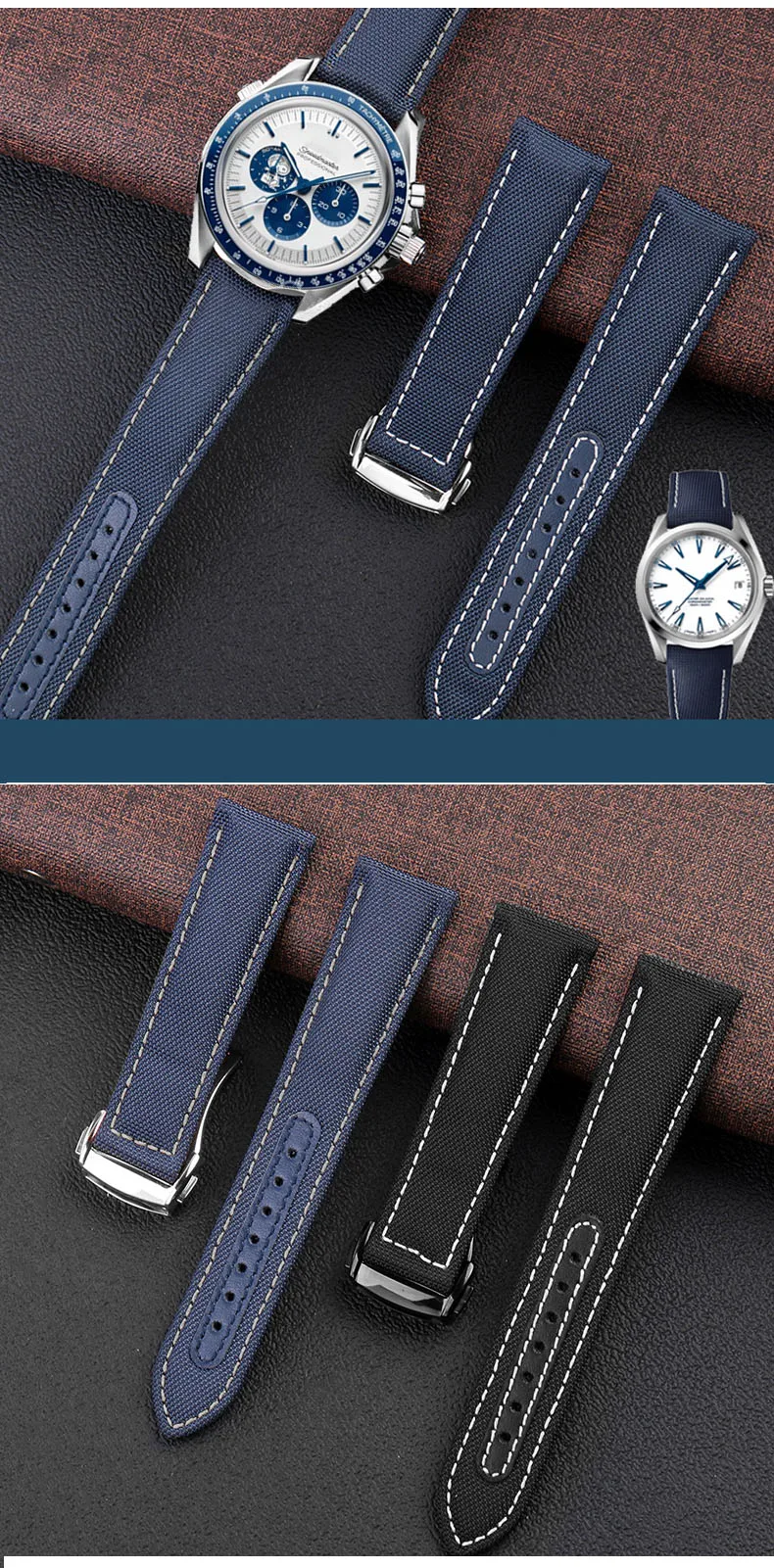 19mm 20mm Canvas Nylon Watchbands For Omega Seamaster 300 Speedmaster AT150 Omega Speedmaster Slubby 310.32 Series Nylon Strap