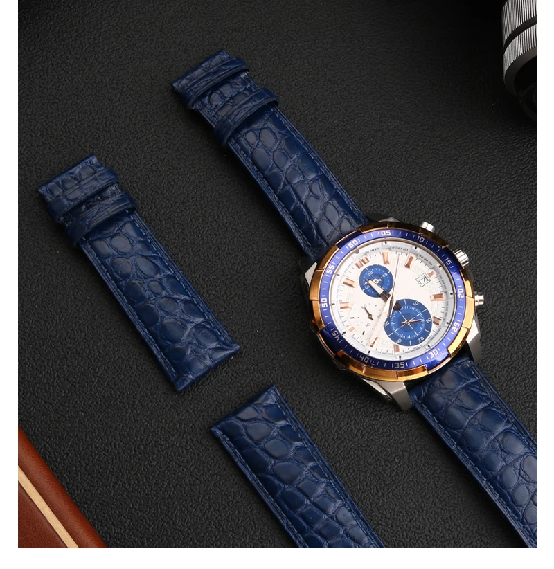 Blue Crocodile leather strap 14mm 15mm 16mm 17mm 18mm 19mm 20mm 21mm 22mm 23mm 24mm For Men's and Women's Brown Black Bracelet