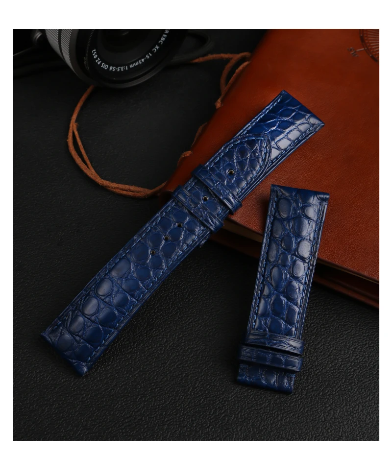 Blue Crocodile leather strap 14mm 15mm 16mm 17mm 18mm 19mm 20mm 21mm 22mm 23mm 24mm For Men's and Women's Brown Black Bracelet