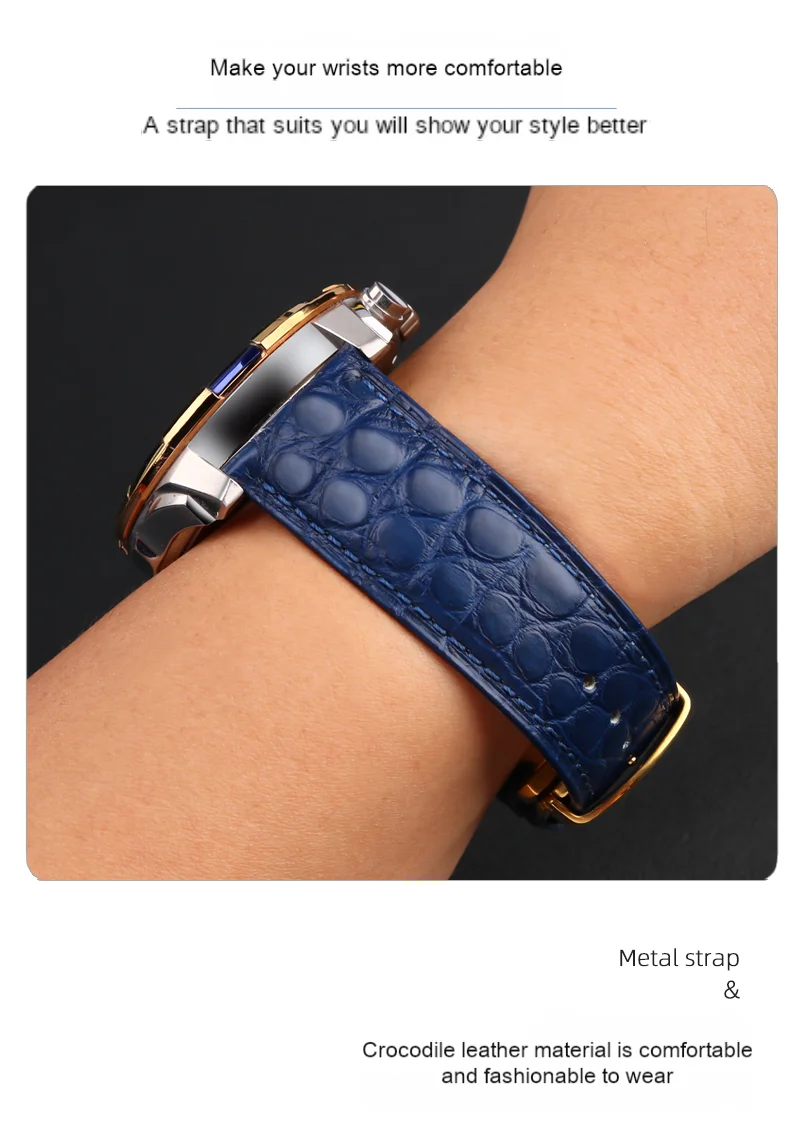 Blue Crocodile leather strap 14mm 15mm 16mm 17mm 18mm 19mm 20mm 21mm 22mm 23mm 24mm For Men's and Women's Brown Black Bracelet
