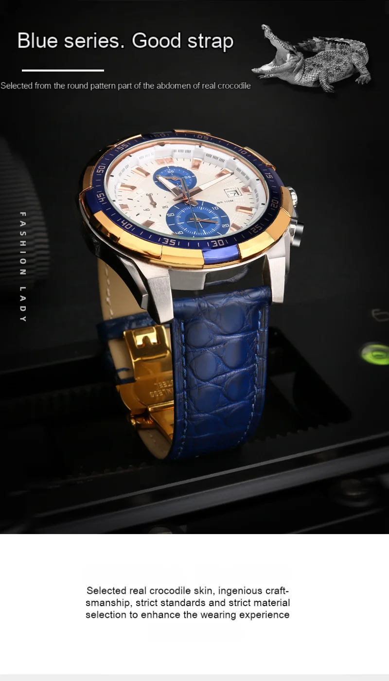 Blue Crocodile leather strap 14mm 15mm 16mm 17mm 18mm 19mm 20mm 21mm 22mm 23mm 24mm For Men's and Women's Brown Black Bracelet