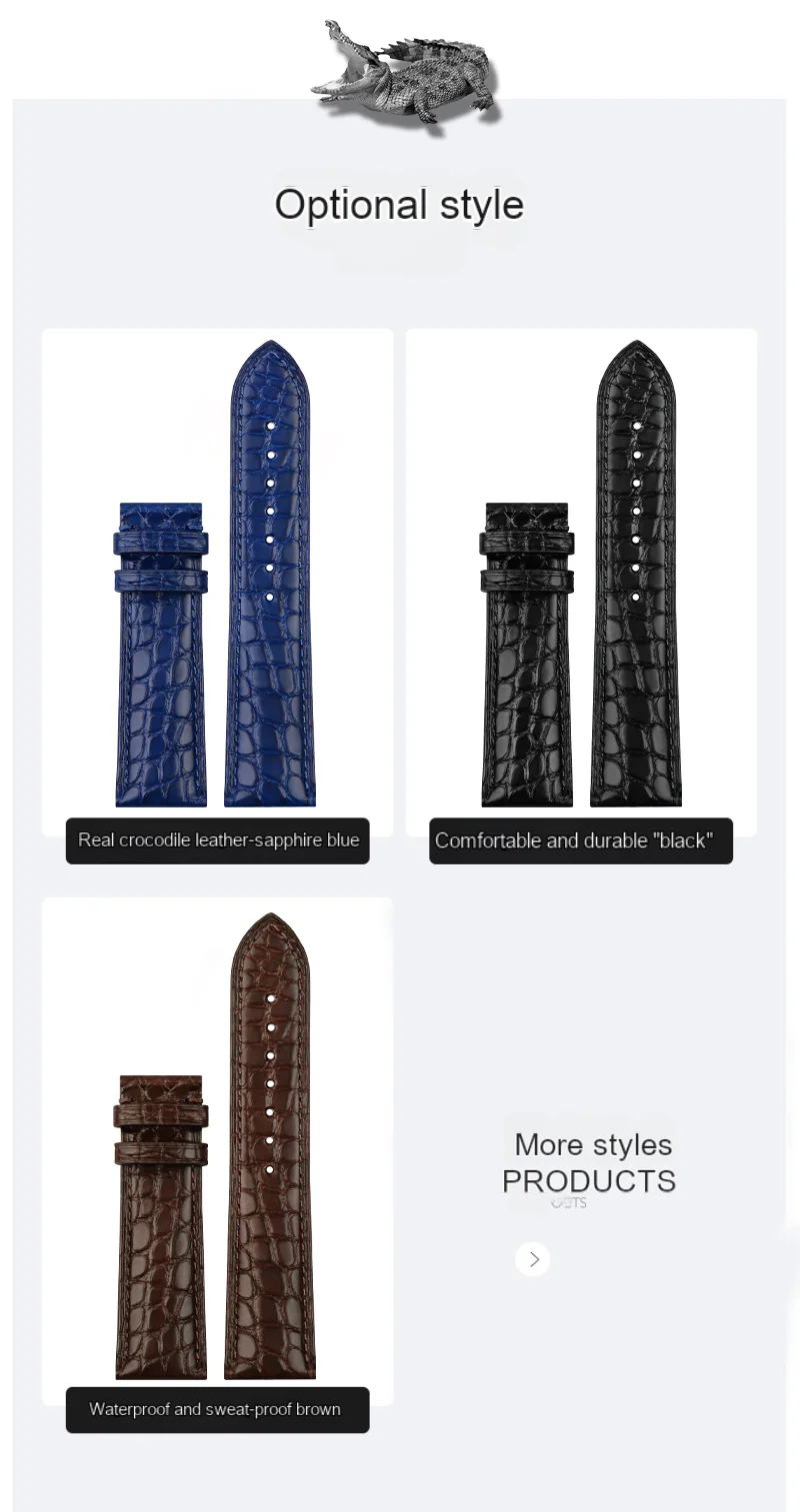 Blue Crocodile leather strap 14mm 15mm 16mm 17mm 18mm 19mm 20mm 21mm 22mm 23mm 24mm For Men's and Women's Brown Black Bracelet
