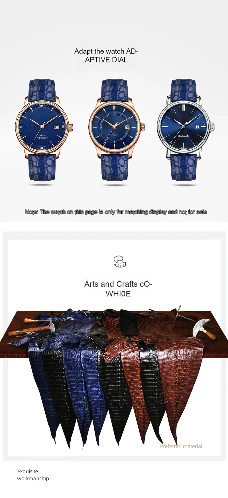 Blue Crocodile leather strap 14mm 15mm 16mm 17mm 18mm 19mm 20mm 21mm 22mm 23mm 24mm For Men's and Women's Brown Black Bracelet
