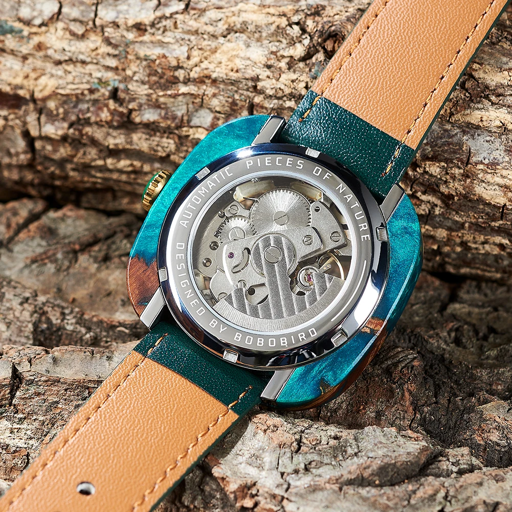 Personalized Men's Mechanical BOBO BIRD Resin Wooden Wristwatch Customized Name Logo Gift for Boyfriend Support Dropshipping