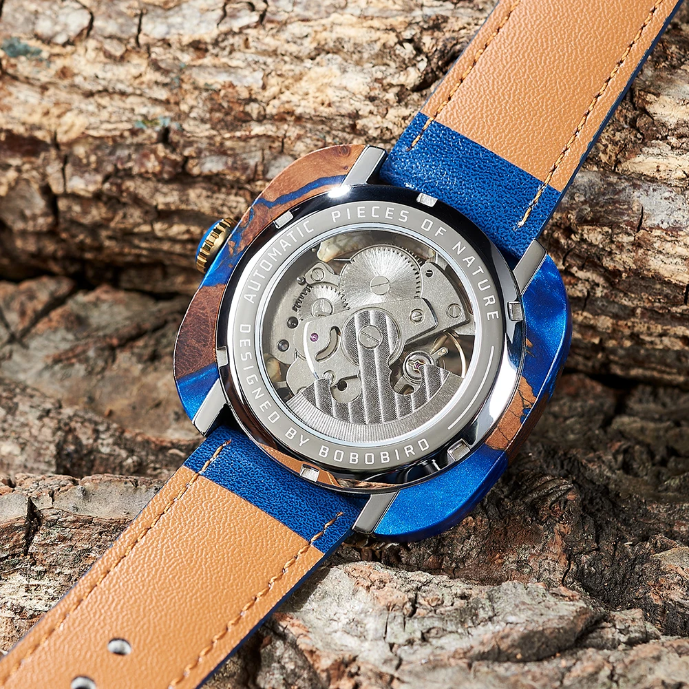 Personalized Men's Mechanical BOBO BIRD Resin Wooden Wristwatch Customized Name Logo Gift for Boyfriend Support Dropshipping