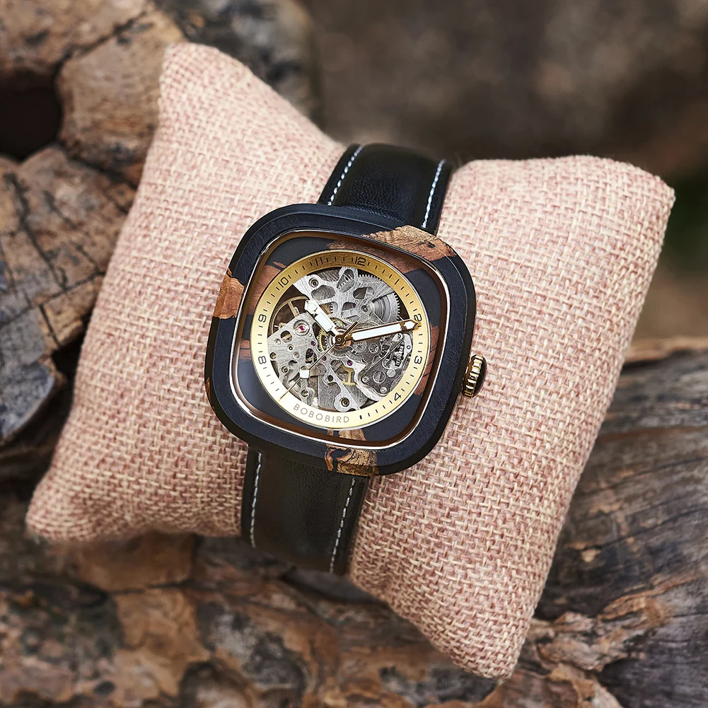 Personalized Men's Mechanical BOBO BIRD Resin Wooden Wristwatch Customized Name Logo Gift for Boyfriend Support Dropshipping