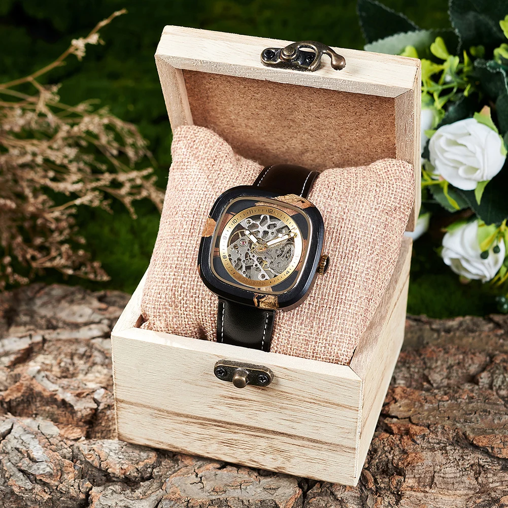 Personalized Men's Mechanical BOBO BIRD Resin Wooden Wristwatch Customized Name Logo Gift for Boyfriend Support Dropshipping