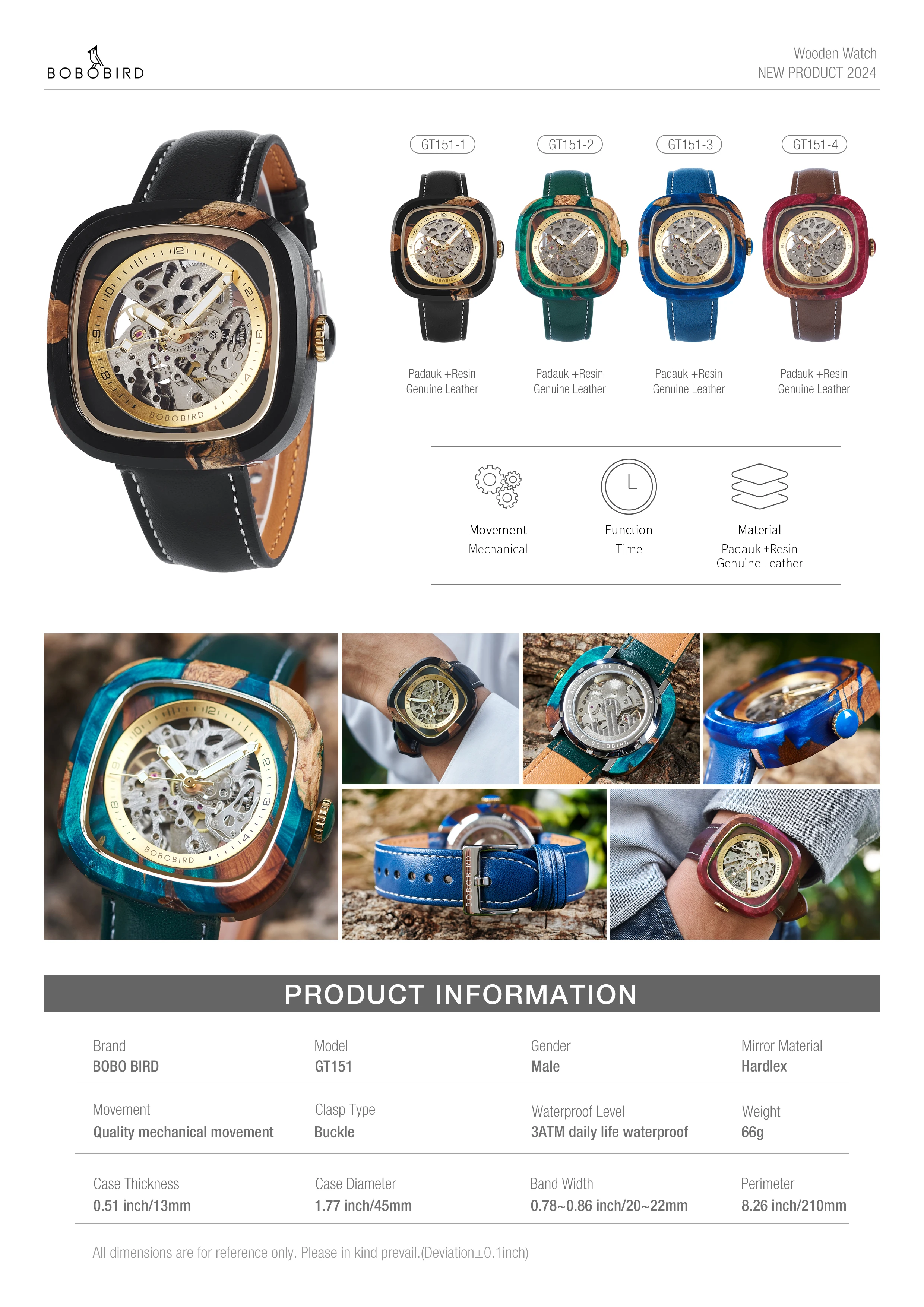 Personalized Men's Mechanical BOBO BIRD Resin Wooden Wristwatch Customized Name Logo Gift for Boyfriend Support Dropshipping