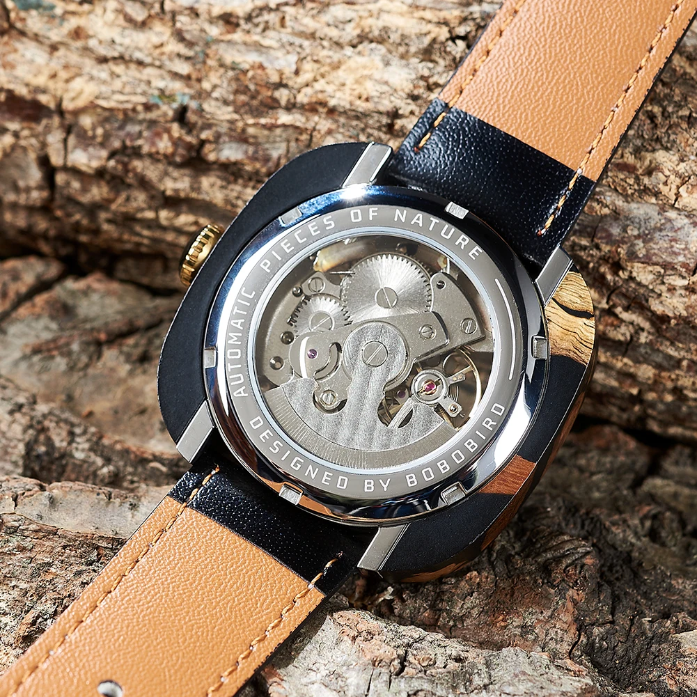 Personalized Men's Mechanical BOBO BIRD Resin Wooden Wristwatch Customized Name Logo Gift for Boyfriend Support Dropshipping