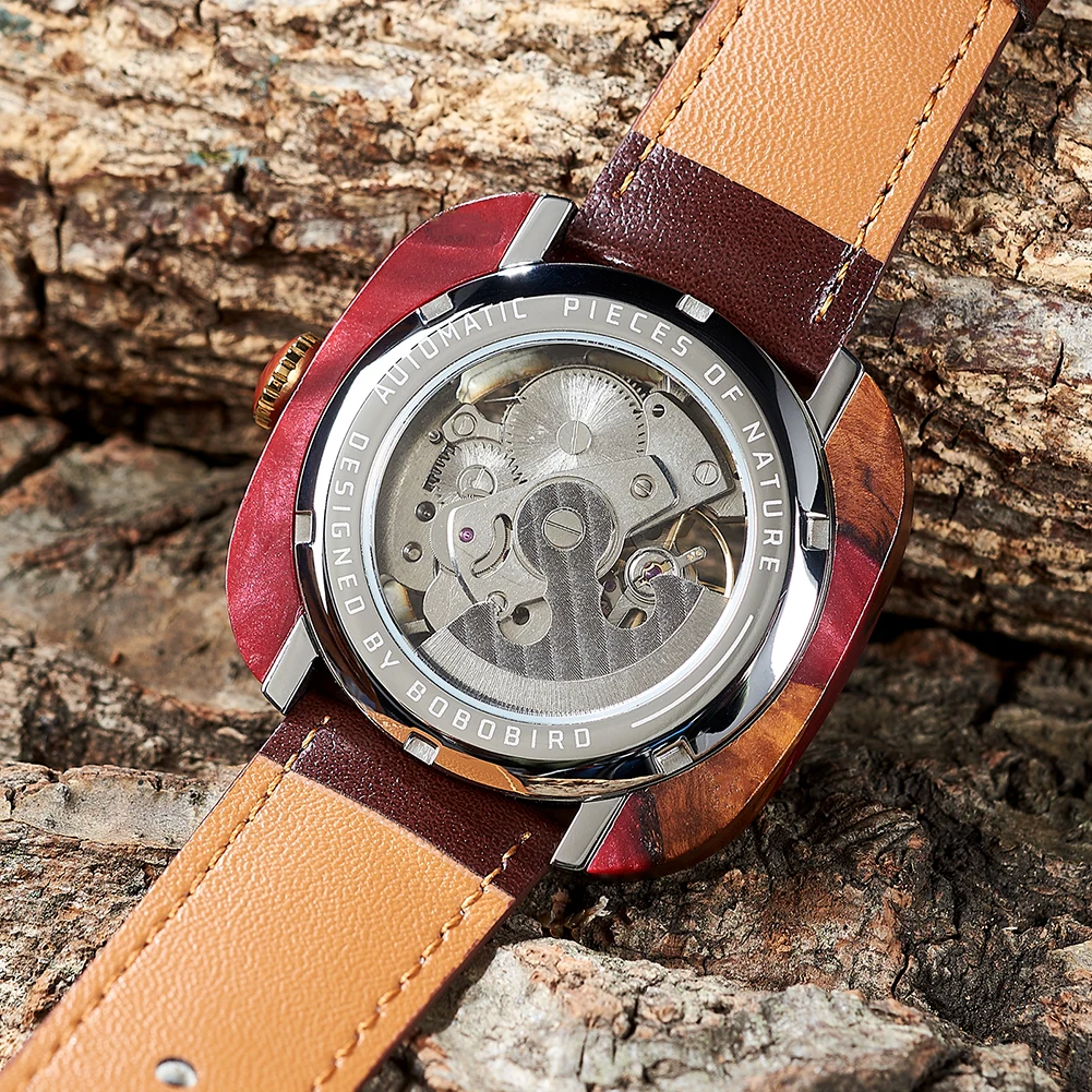 Personalized Men's Mechanical BOBO BIRD Resin Wooden Wristwatch Customized Name Logo Gift for Boyfriend Support Dropshipping