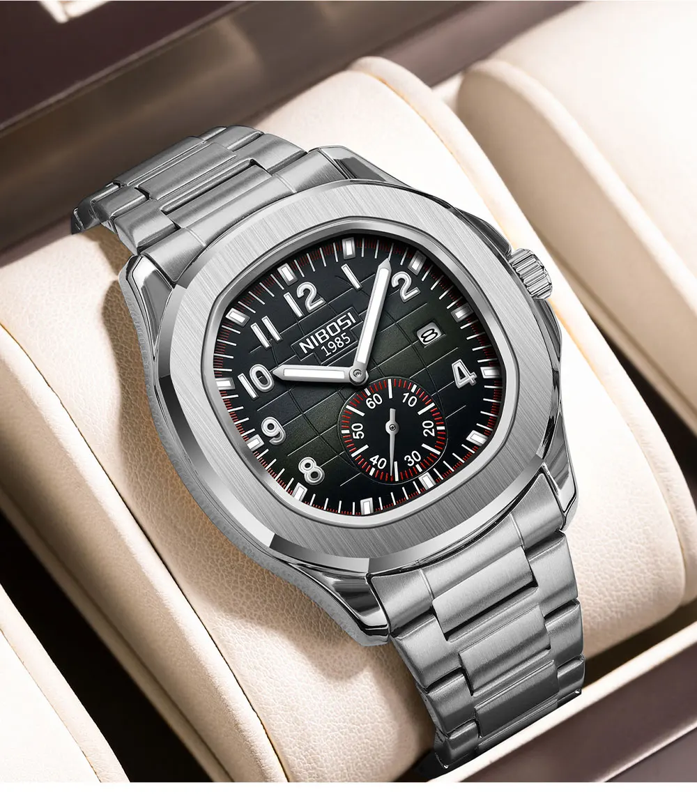 NIBOSI Luxury Square Man Watch Date Waterproof Luminous Men Wristwatch Stainless Steel Men's Quartz Watches Relojos Masculino