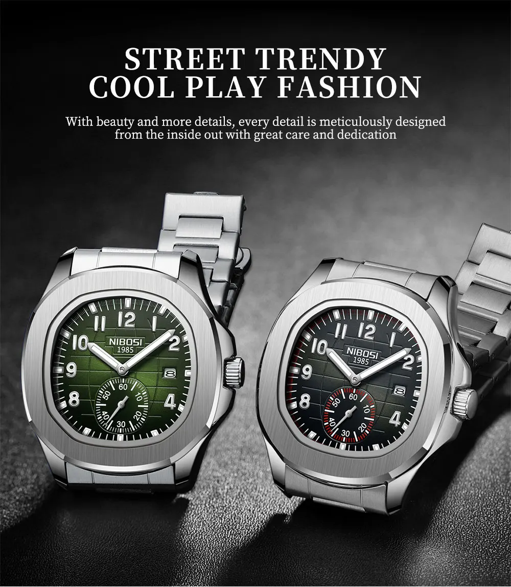 NIBOSI Luxury Square Man Watch Date Waterproof Luminous Men Wristwatch Stainless Steel Men's Quartz Watches Relojos Masculino