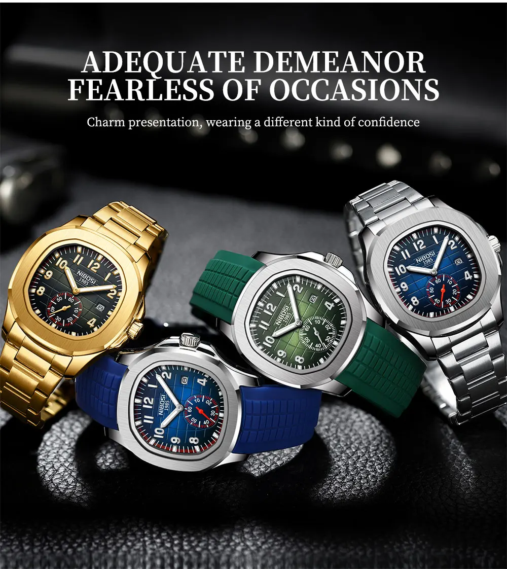 NIBOSI Luxury Square Man Watch Date Waterproof Luminous Men Wristwatch Stainless Steel Men's Quartz Watches Relojos Masculino