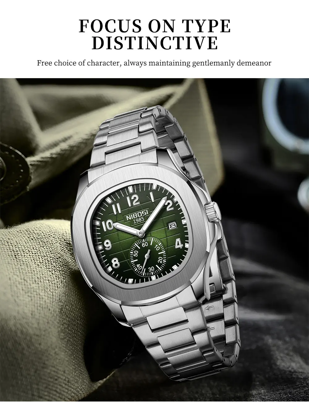 NIBOSI Luxury Square Man Watch Date Waterproof Luminous Men Wristwatch Stainless Steel Men's Quartz Watches Relojos Masculino
