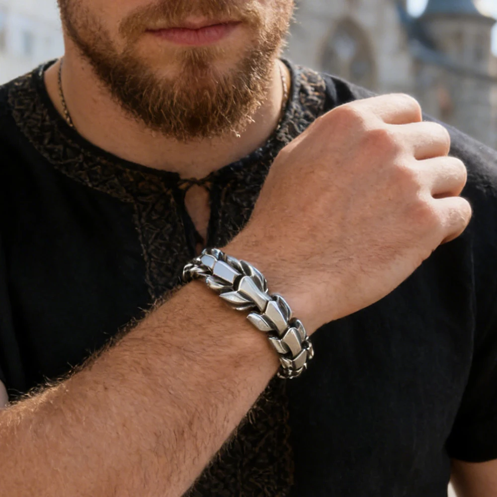 Viking Ouroboros vintage punk bracelet for men stainless steel fashion Jewelry hippop street culture
