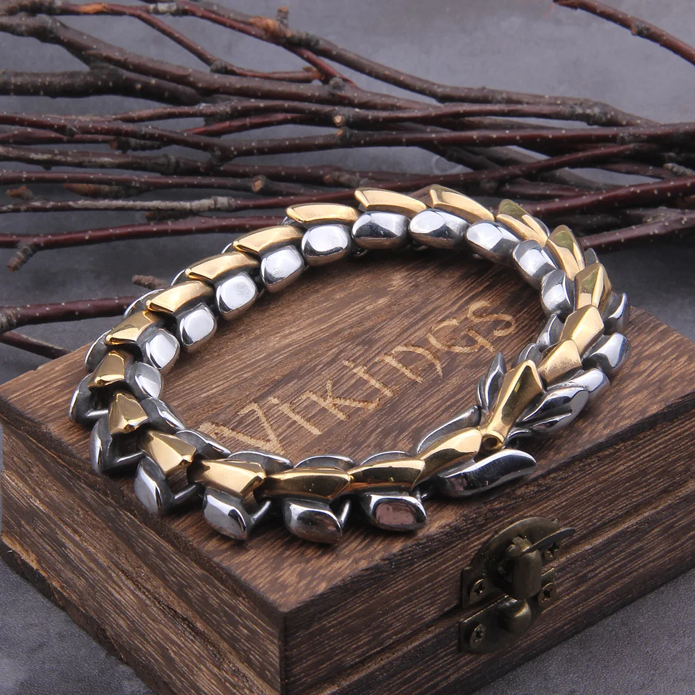 Viking Ouroboros vintage punk bracelet for men stainless steel fashion Jewelry hippop street culture
