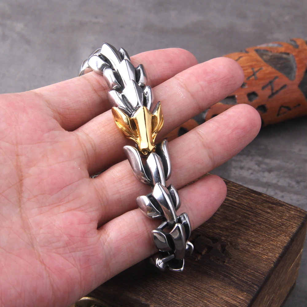 Viking Ouroboros vintage punk bracelet for men stainless steel fashion Jewelry hippop street culture