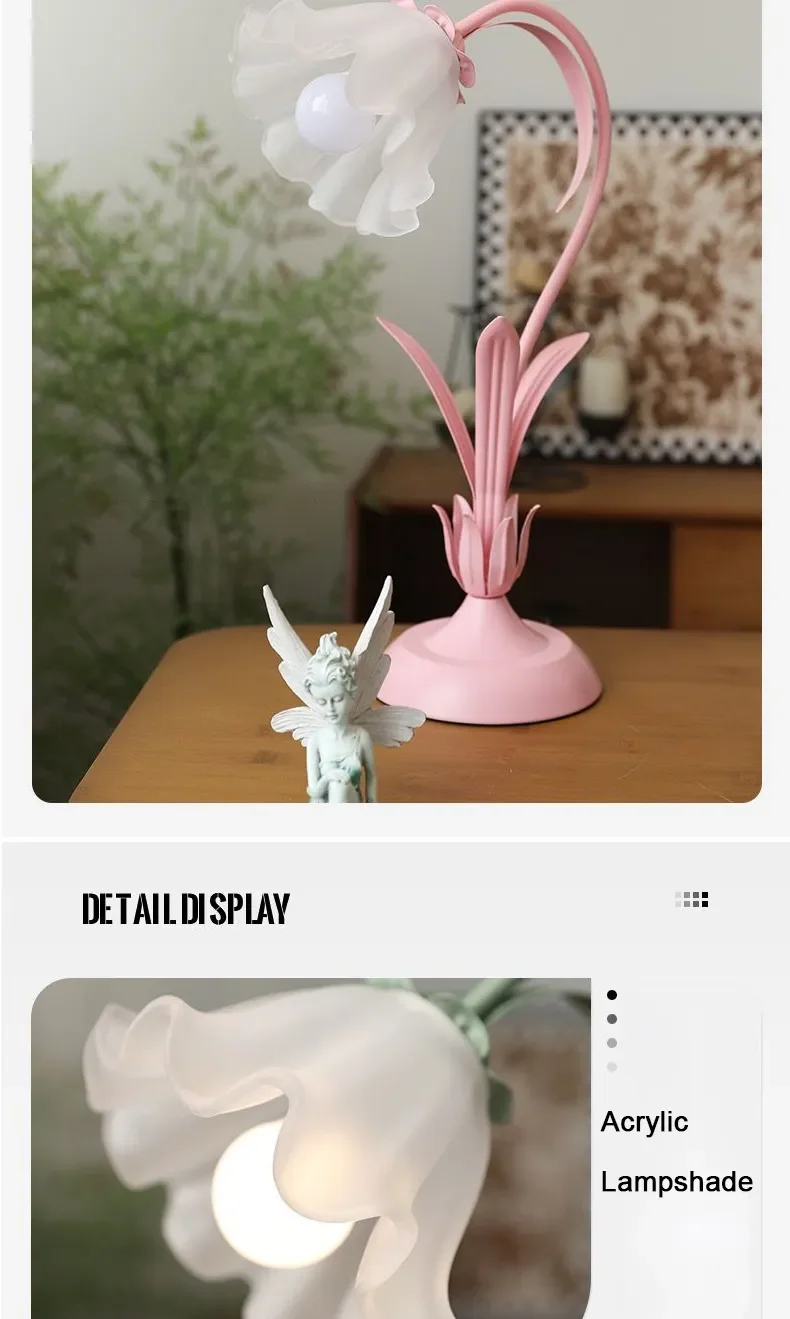 French Romantic Flower Desk Lamp Retro Atmosphere Sense Bedside Table Lights Cream Style Pastoral Country for Home Bedroom
