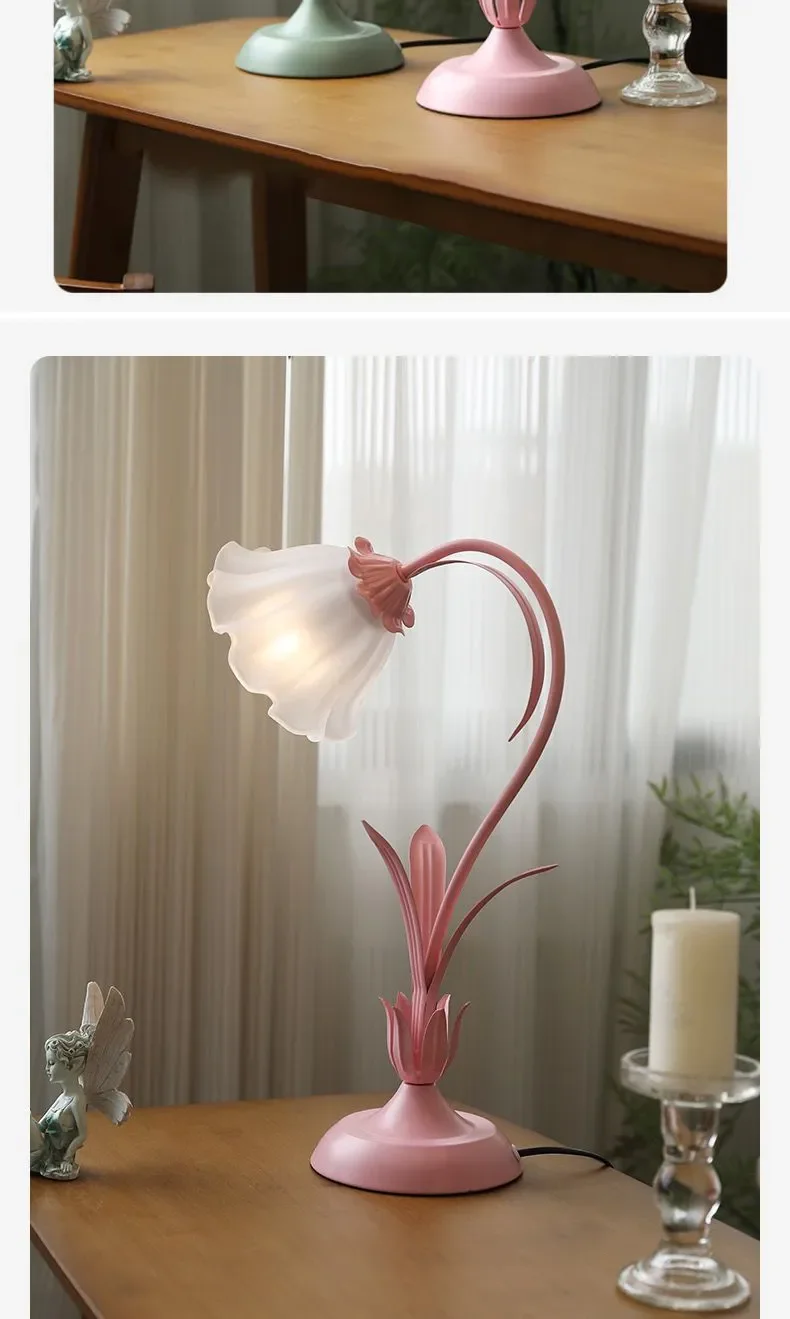 French Romantic Flower Desk Lamp Retro Atmosphere Sense Bedside Table Lights Cream Style Pastoral Country for Home Bedroom