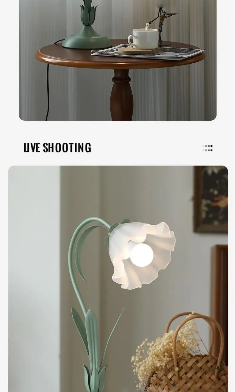 French Romantic Flower Desk Lamp Retro Atmosphere Sense Bedside Table Lights Cream Style Pastoral Country for Home Bedroom