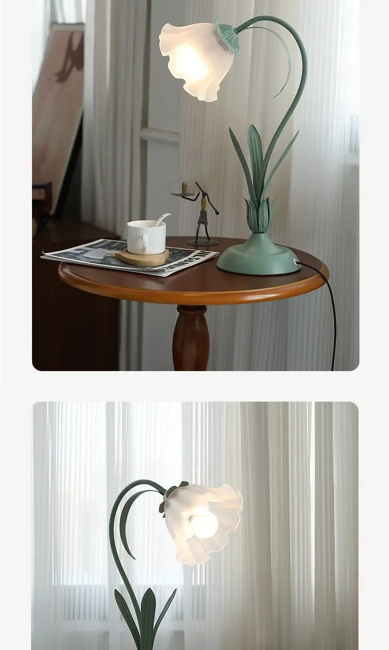 French Romantic Flower Desk Lamp Retro Atmosphere Sense Bedside Table Lights Cream Style Pastoral Country for Home Bedroom