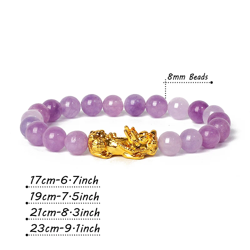 Nature Stone Feng Shui Bracelet Men Obsidian Opal Pixiu Wealth Luck Bead Bracelet Gold Color Pi Yao Dragon Charm Elastic Jewelry