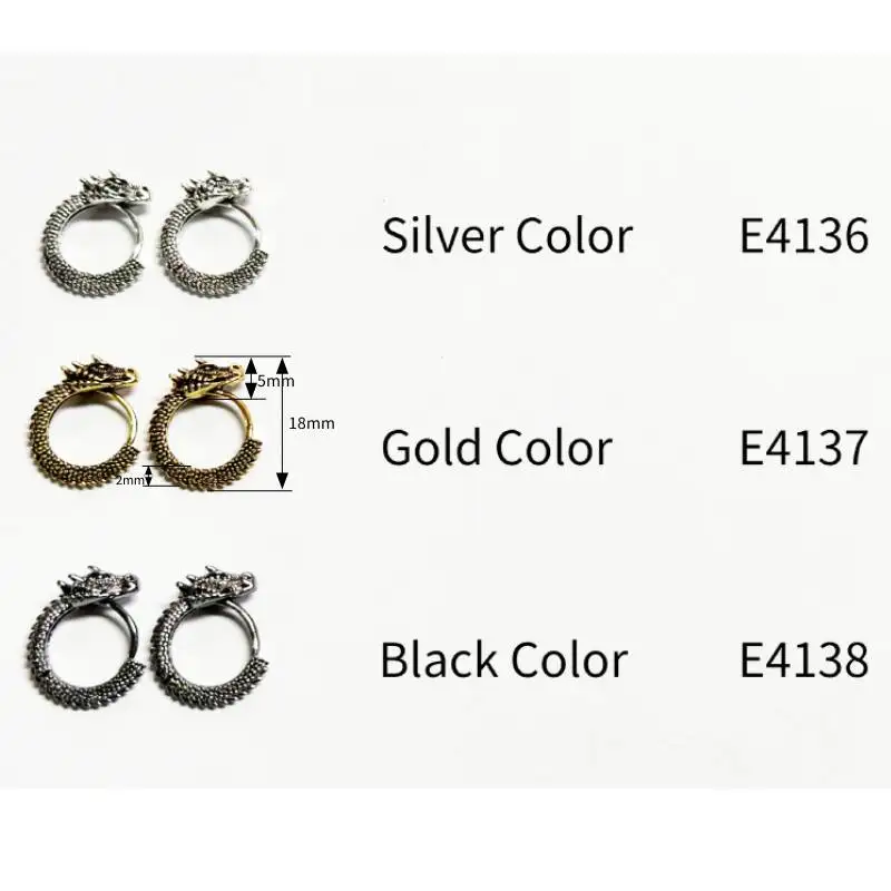 Huitan Personality Chinese Dragon Hoop Earrings for Women/Men Antique Metal Color Hip Hop Cool Guys Loong Earrings Hot Jewelry