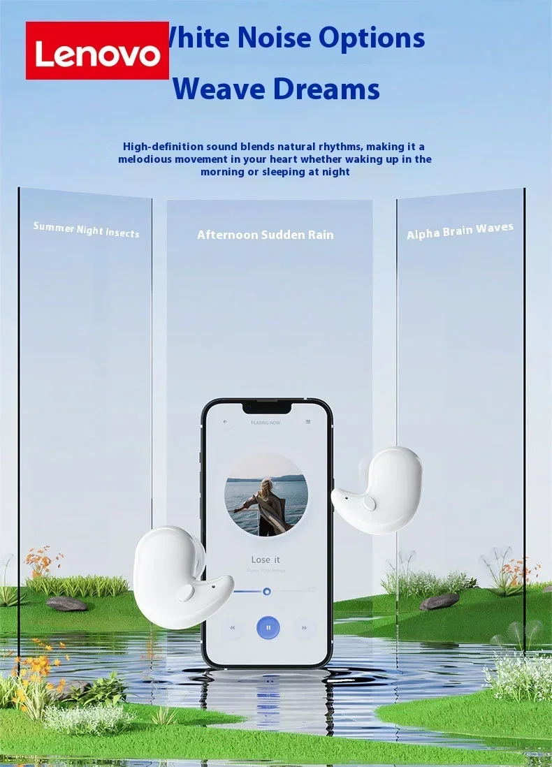 Lenovo Bluetooth Wireless Earphones Small Earbuds Sleeping Sport Invisible Headphones Bass Sound Quality Headset Sliding Cover