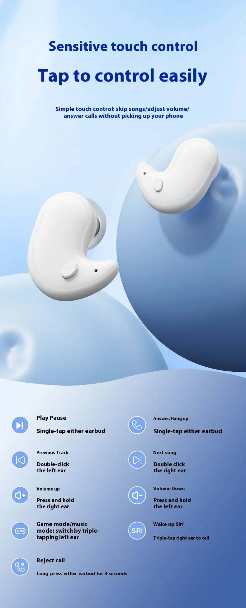 Lenovo Bluetooth Wireless Earphones Small Earbuds Sleeping Sport Invisible Headphones Bass Sound Quality Headset Sliding Cover