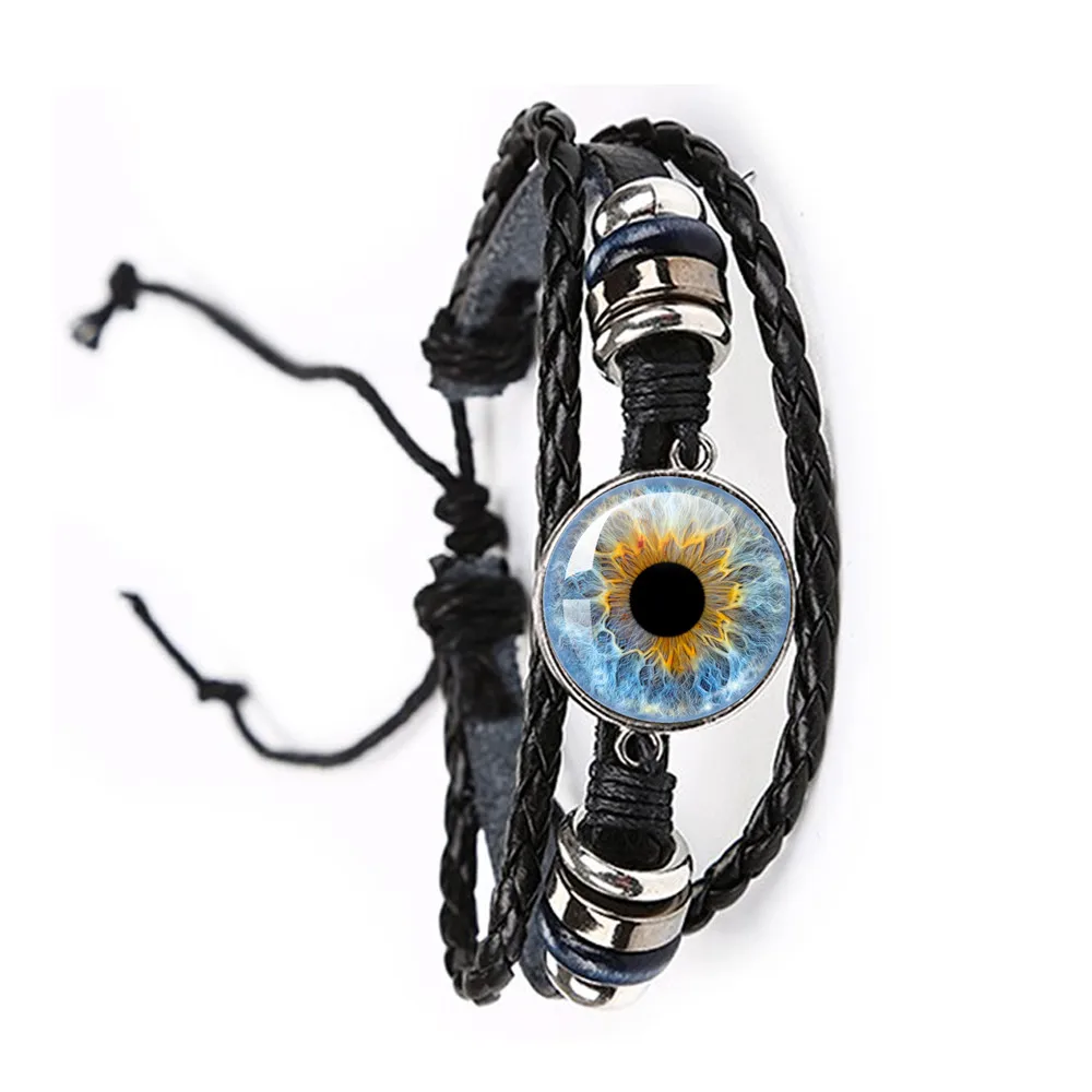 Fashion Dragon Evil Eye Bracelet Dragon Eye Glass Cabochon Leather Bracelets Lace up Adjustable Evil Eye Bracelet Jewelry