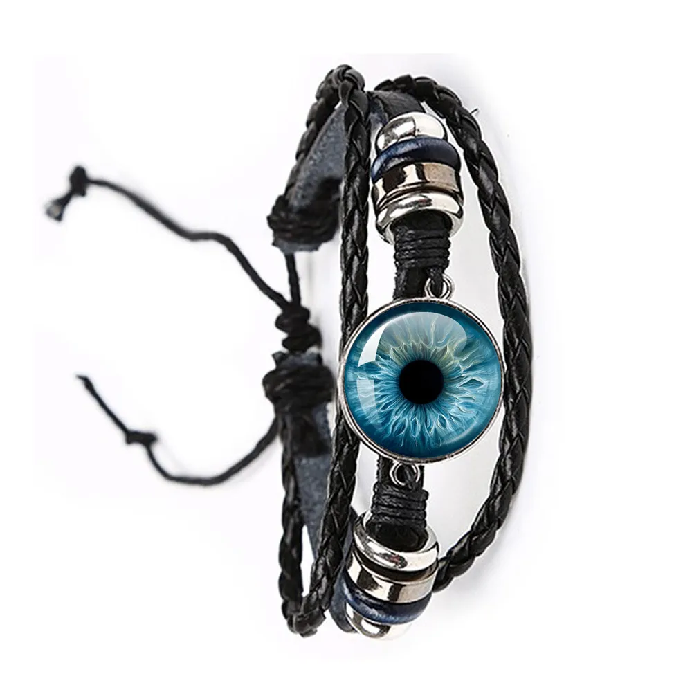 Fashion Dragon Evil Eye Bracelet Dragon Eye Glass Cabochon Leather Bracelets Lace up Adjustable Evil Eye Bracelet Jewelry