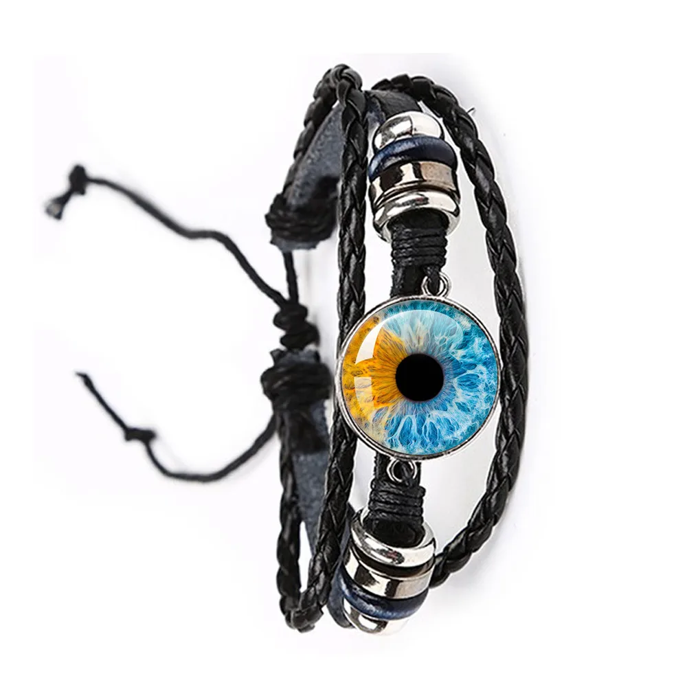 Fashion Dragon Evil Eye Bracelet Dragon Eye Glass Cabochon Leather Bracelets Lace up Adjustable Evil Eye Bracelet Jewelry