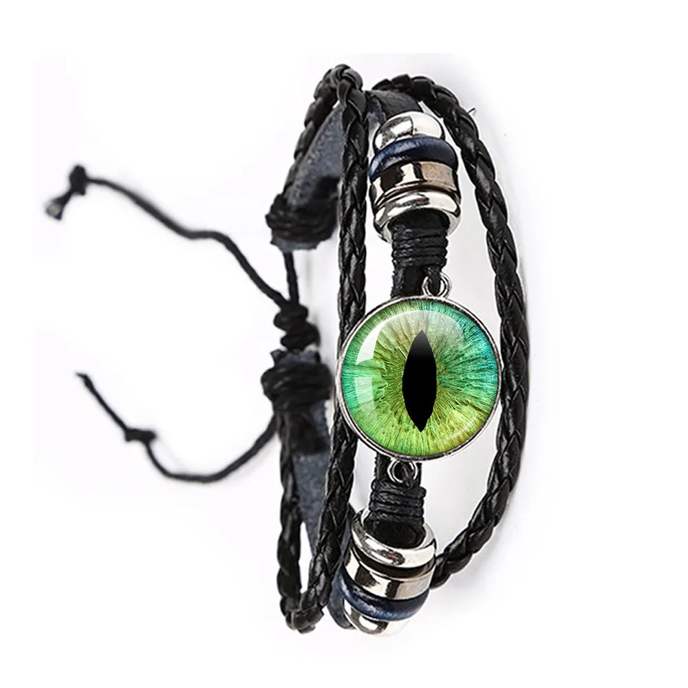 Fashion Dragon Evil Eye Bracelet Dragon Eye Glass Cabochon Leather Bracelets Lace up Adjustable Evil Eye Bracelet Jewelry