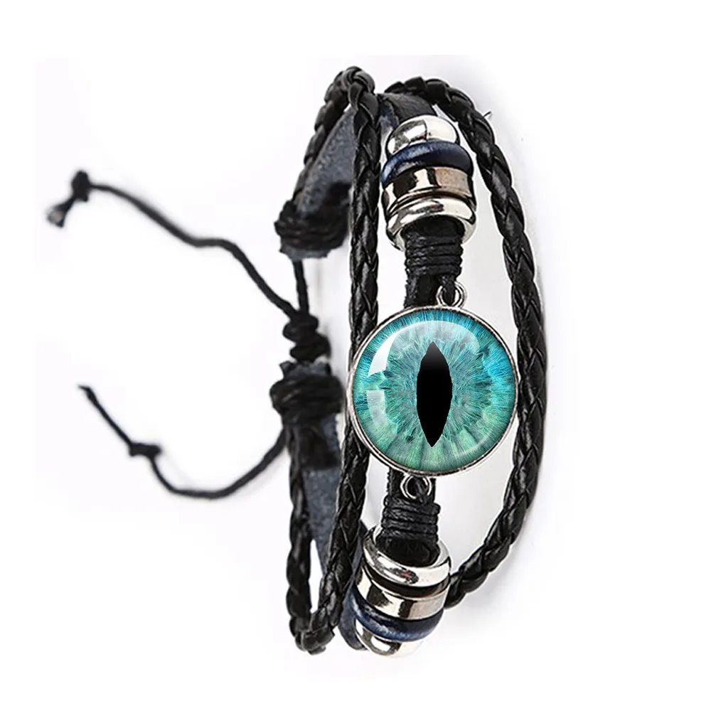 Fashion Dragon Evil Eye Bracelet Dragon Eye Glass Cabochon Leather Bracelets Lace up Adjustable Evil Eye Bracelet Jewelry