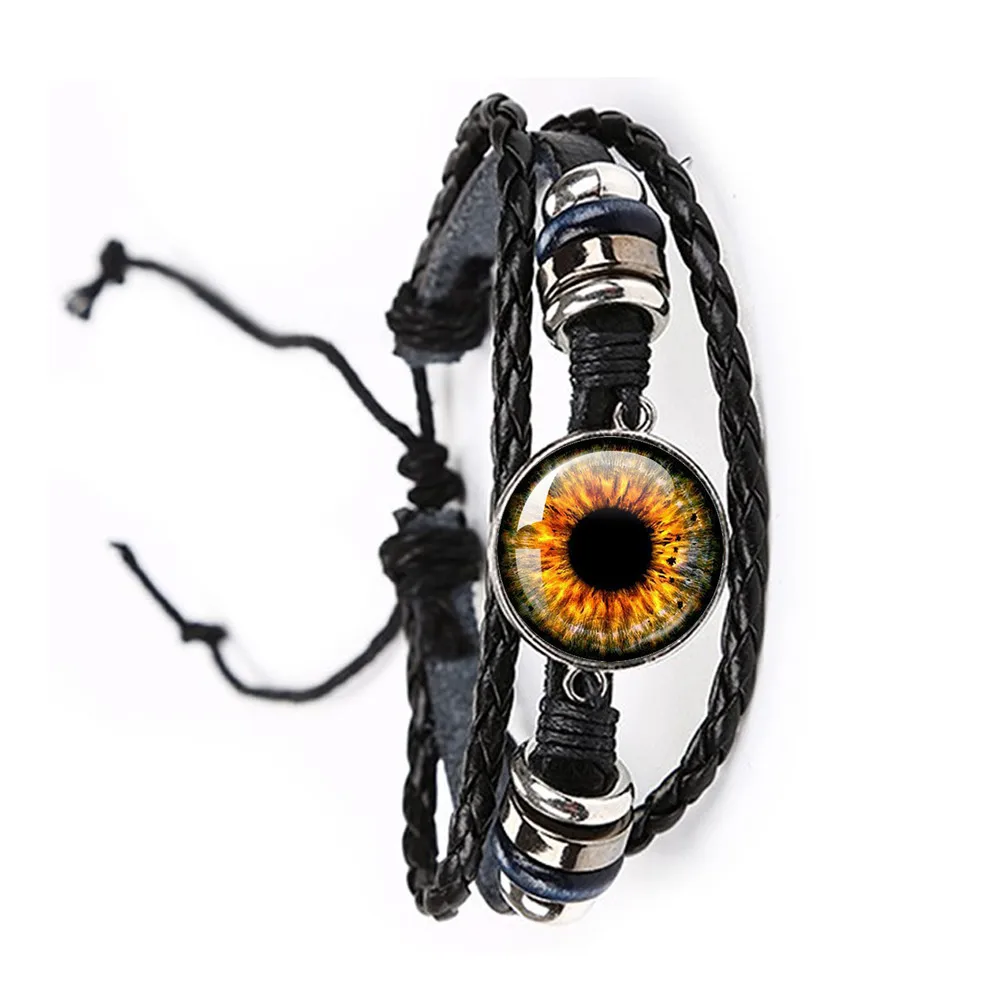 Fashion Dragon Evil Eye Bracelet Dragon Eye Glass Cabochon Leather Bracelets Lace up Adjustable Evil Eye Bracelet Jewelry