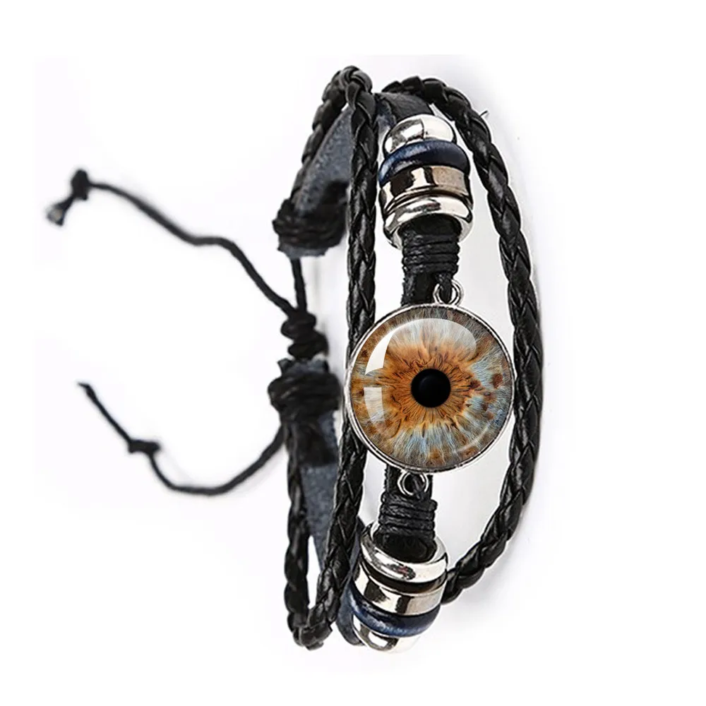 Fashion Dragon Evil Eye Bracelet Dragon Eye Glass Cabochon Leather Bracelets Lace up Adjustable Evil Eye Bracelet Jewelry